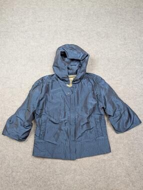 Mike & Chris Jacket Womens Small Blue Hooded 3/4 Sleeve Zip Lined Windbreaker